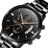 Men''s Stainless Steel Watches with Business Leisure Calendar Quartz Watches Waterproof Black Refined Steel Watches