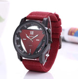 Factory direct fashion quartz watch men's canvas belt hollow inverted triangle men's and women's watches
