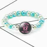 Breast Cancer Awareness Beads Bracelets 18mm Snap Buttons Dome Cabochon Charms Trendy Girls Women Jewelry Gift