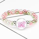 Breast Cancer Awareness Beads Bracelets 18mm Snap Buttons Dome Cabochon Charms Trendy Girls Women Jewelry Gift