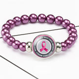 Breast Cancer Awareness Beads Bracelets 18mm Snap Buttons Dome Cabochon Charms Trendy Girls Women Jewelry Gift