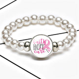 Breast Cancer Awareness Beads Bracelets 18mm Snap Buttons Dome Cabochon Charms Trendy Girls Women Jewelry Gift