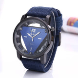Factory direct fashion quartz watch men's canvas belt hollow inverted triangle men's and women's watches