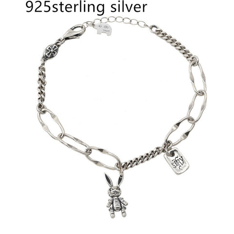 Minimal Design Sense Bracelet For Women Sterling Silver Luck Bear Bunny Letters
