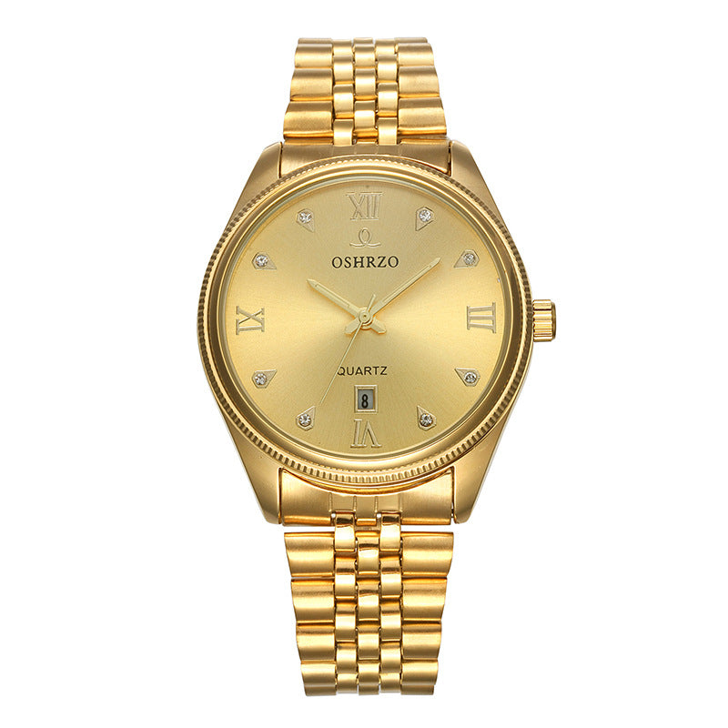 Watches wholesale non mechanical high grade men's steel belt watch calendar quartz table explosion golden IPG plating